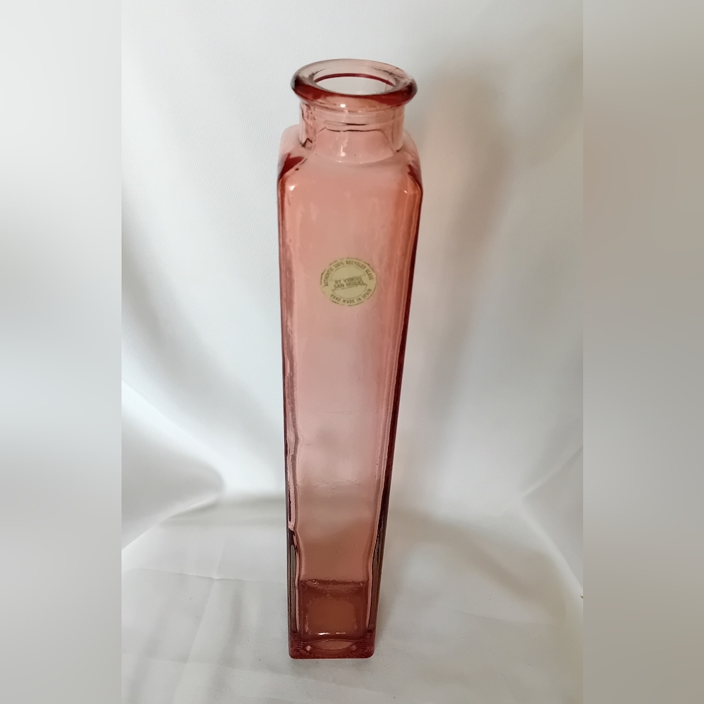 Vintage Hand Made Recycled Pink Glass Square Vase - Vidrio San Miguel - Spain